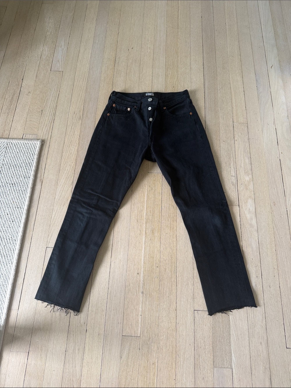 Reformation Reworked Vintage Levi’s Straight Leg Button Fly Black Jeans Size 24